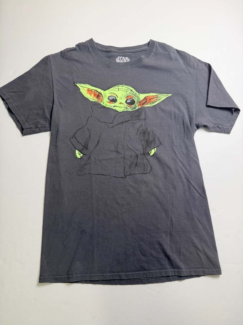 Star Wars Grogu Baby Yoda Sketch Style Graphic Tee Charcoal Gray Small